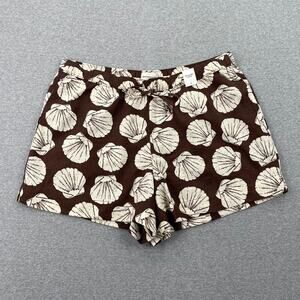 Abercrombie & Fitch Shorts Womens L Brown Mid Rise Linen Pull-On Shell Print NWT